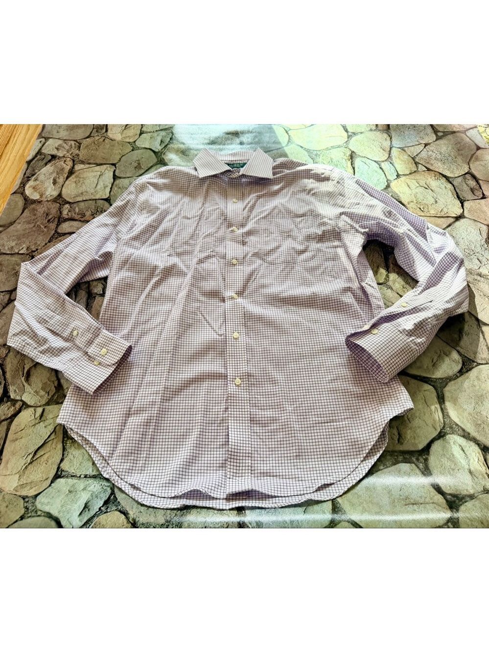 Ralph Lauren Gingham Plaid Easy Care Top-Size 16 1/2